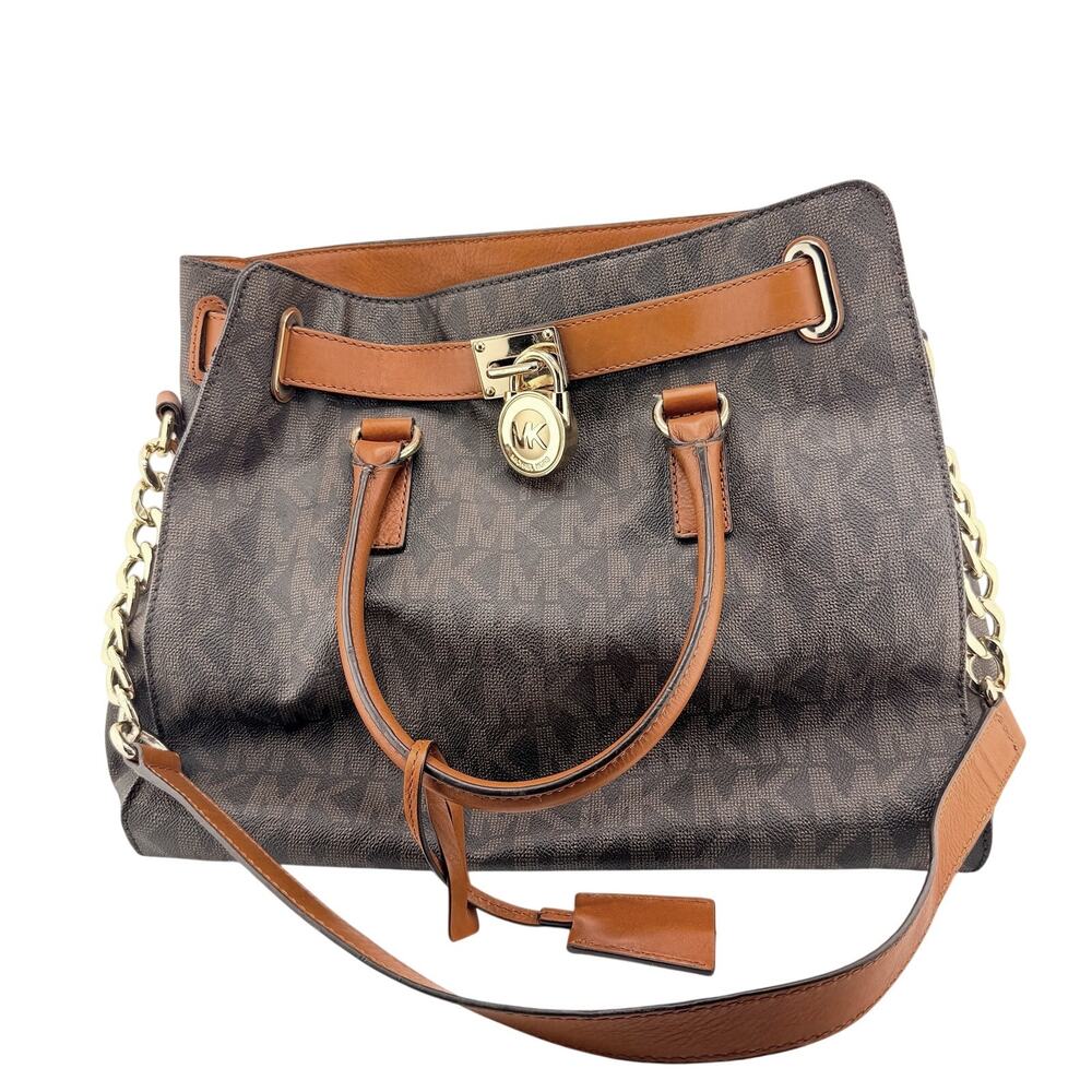 Michael Kors Hamilton Brown Large North South Signature Logo Tote Shoulder Bag
